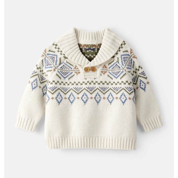 Carter's Cream and Blue Patterned Sweater - Picture 1 of 4